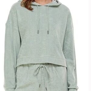 Terrycloth Hoodie Drawstring Sage Green Size M